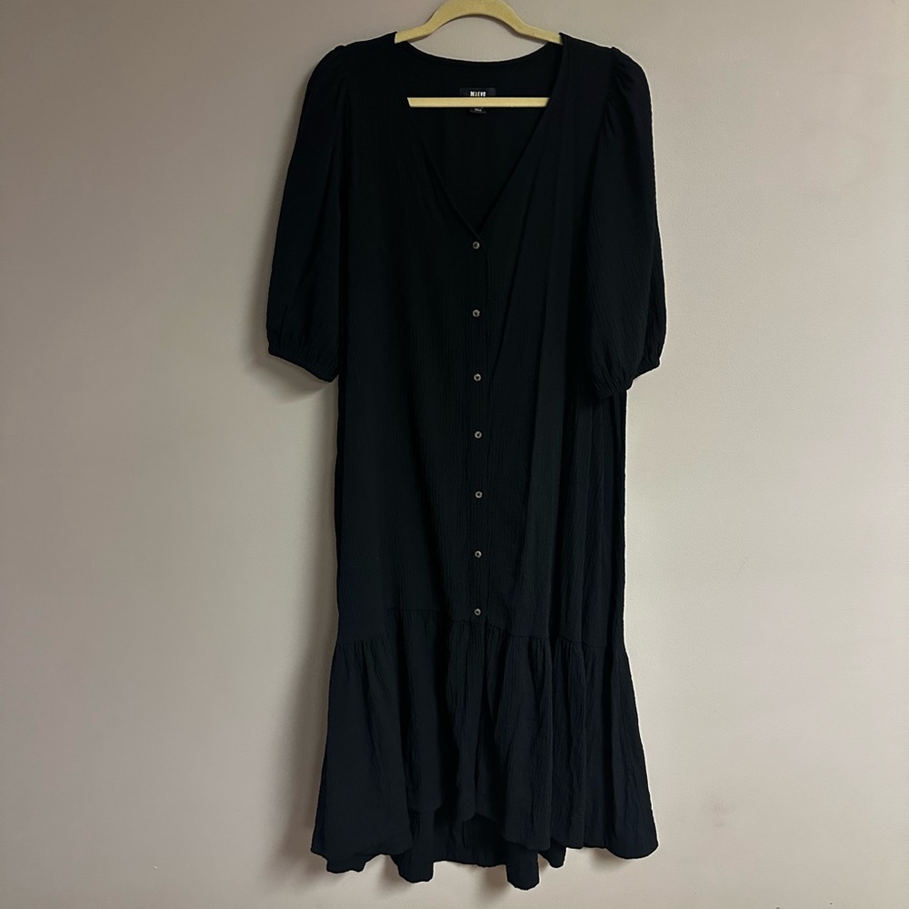 Maeve by Anthropologie Women’s Black Button-Front V-Neck Midi Dress